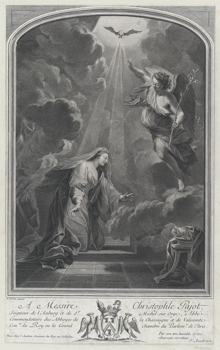 The Annunciation by Jean Audran, print, 1700-1756