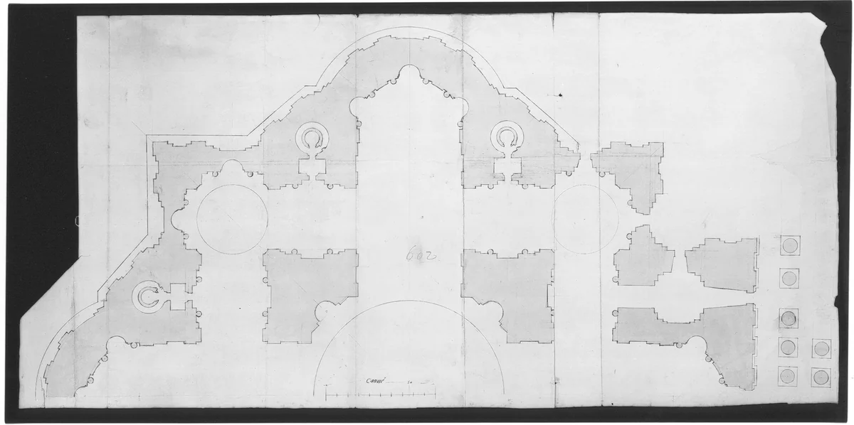 St. Peter's, plan (recto) blank (verso) by anonymous, drawing, 1500-1560