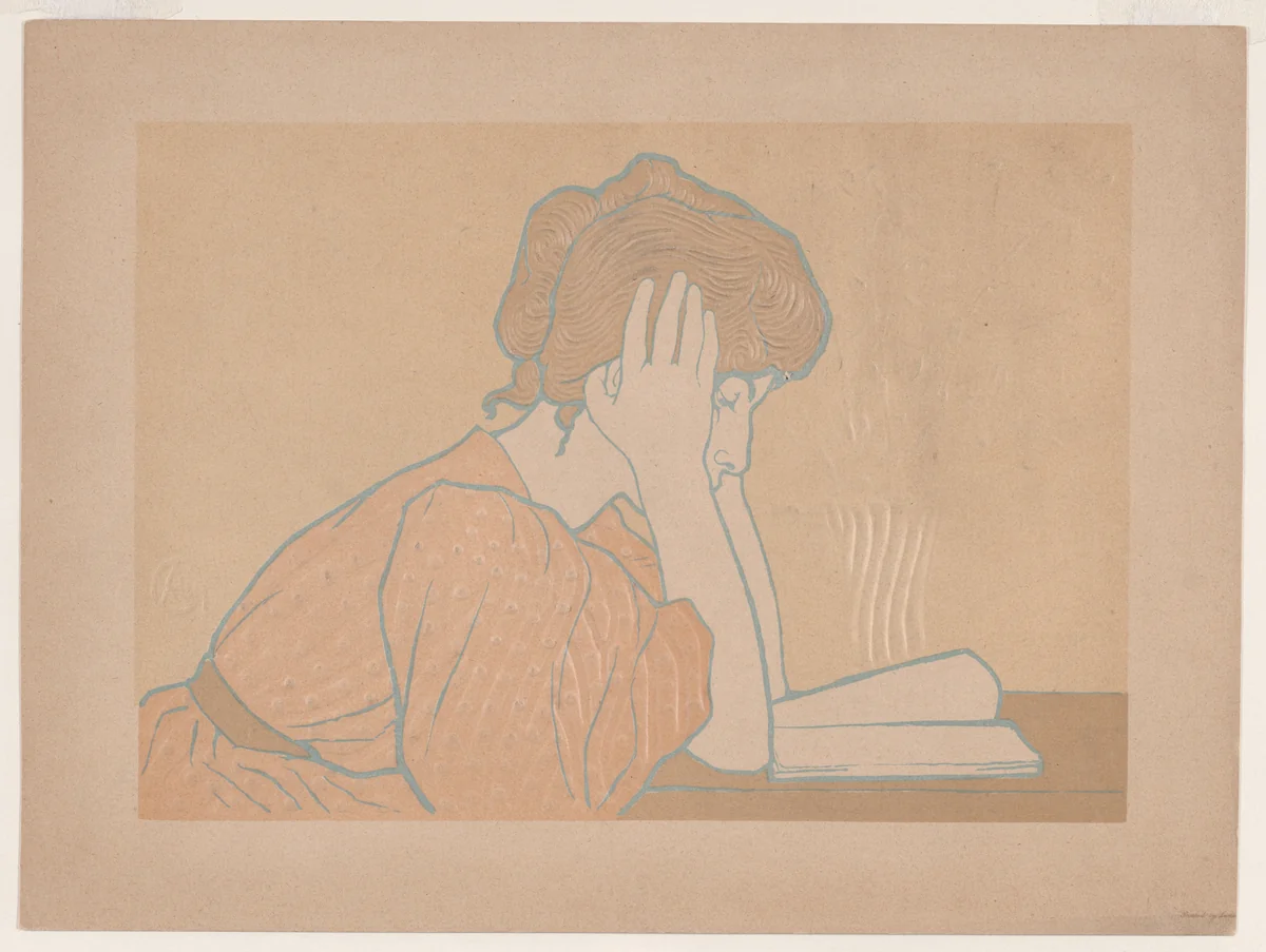 Young Woman Reading by Alexandre-Louis-Marie Charpentier, print, 1896