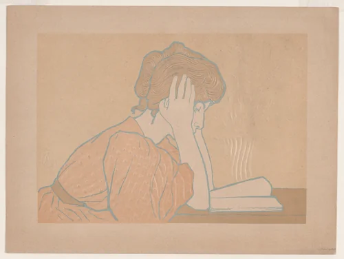 Young Woman Reading by Alexandre-Louis-Marie Charpentier, print, 1896