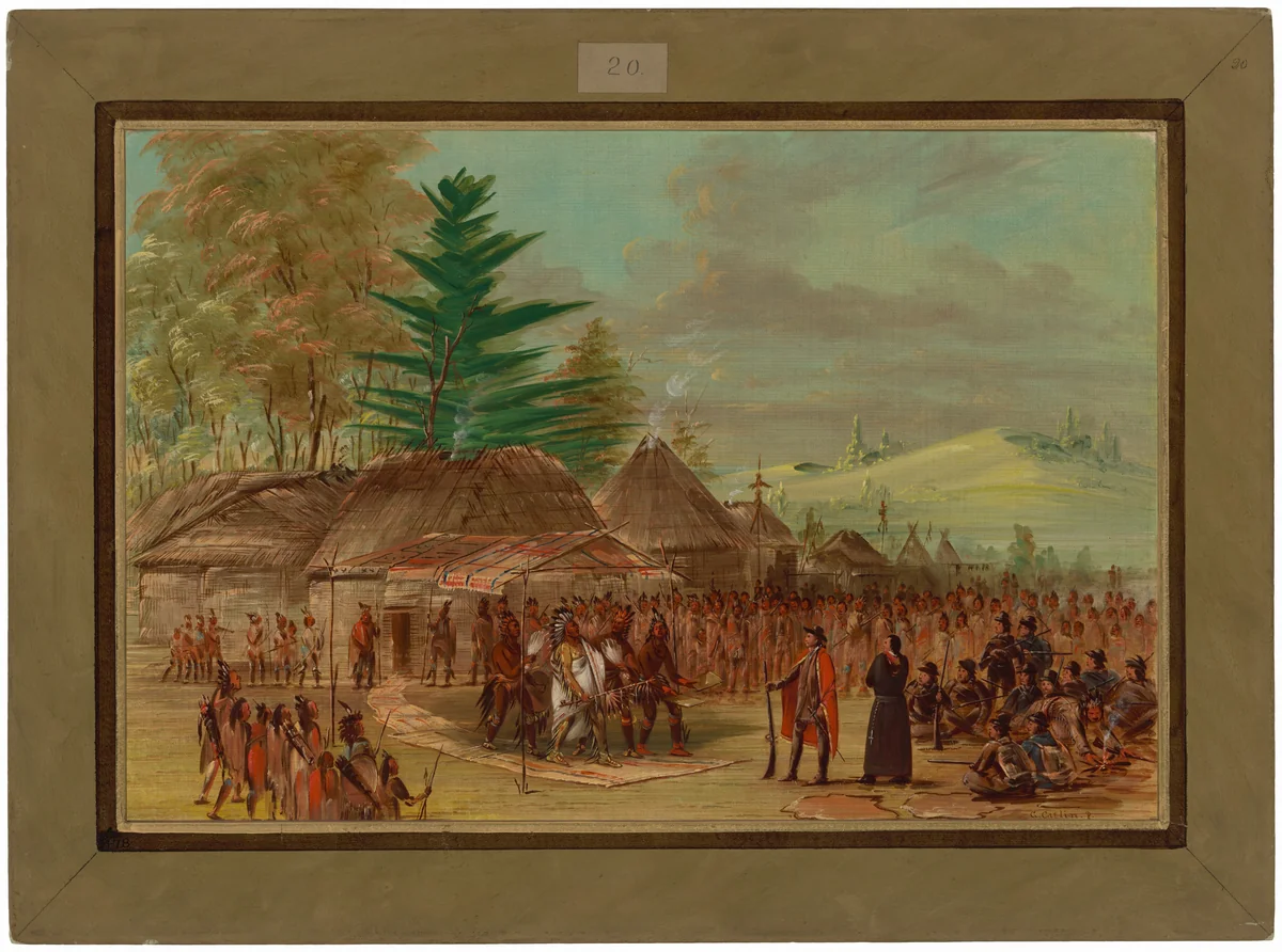 Chief of the Taensa Indians Receiving La Salle. March 20, 1682 by George Catlin, painting, 1847-1848