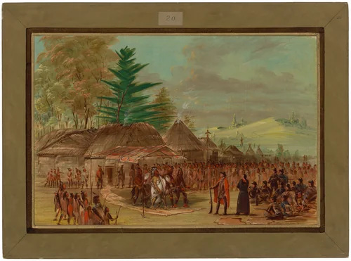 Chief of the Taensa Indians Receiving La Salle. March 20, 1682 by George Catlin, painting, 1847-1848
