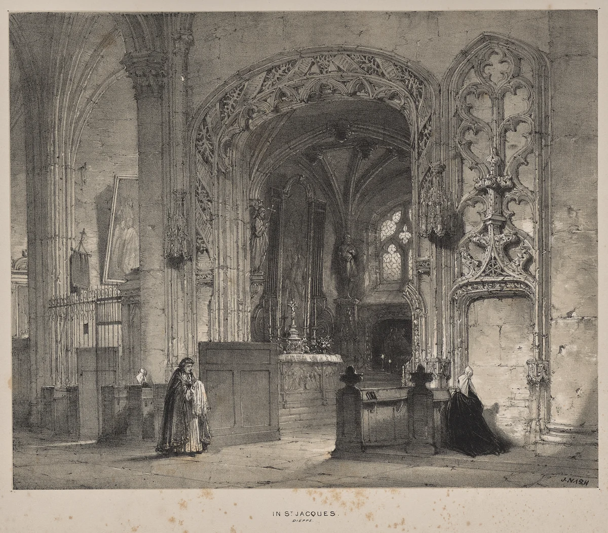 Architecture of the Middle Ages: Chapel in St. Jacques, Dieppe by Joseph Nash, print, 1838