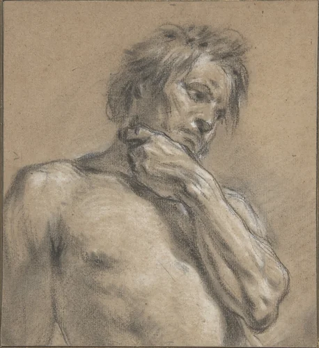 Half-Length Study of a Man by François Boucher, drawing, 1715-1770