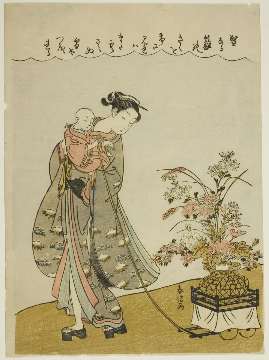 Pulling a Flower Cart by Suzuki Harunobu (鈴木春信), print, 1760-1770