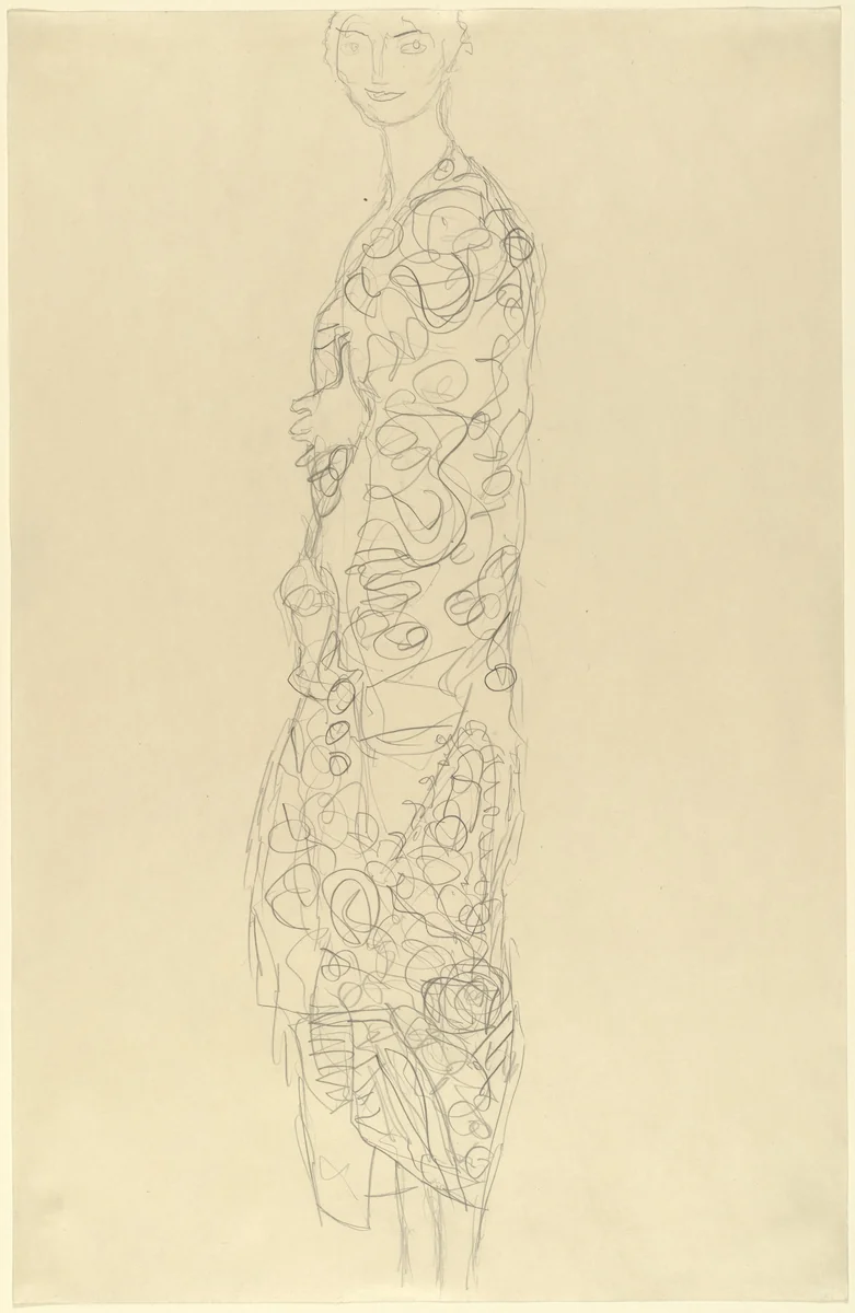 Standing Woman in Kimono (Dame im Kimono) by Gustav Klimt, drawing, 1917