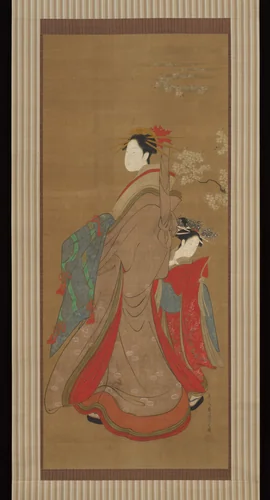 Courtesan and Attendant by Chōbunsai Eishi (鳥文斎栄之), painting, 1756-1829