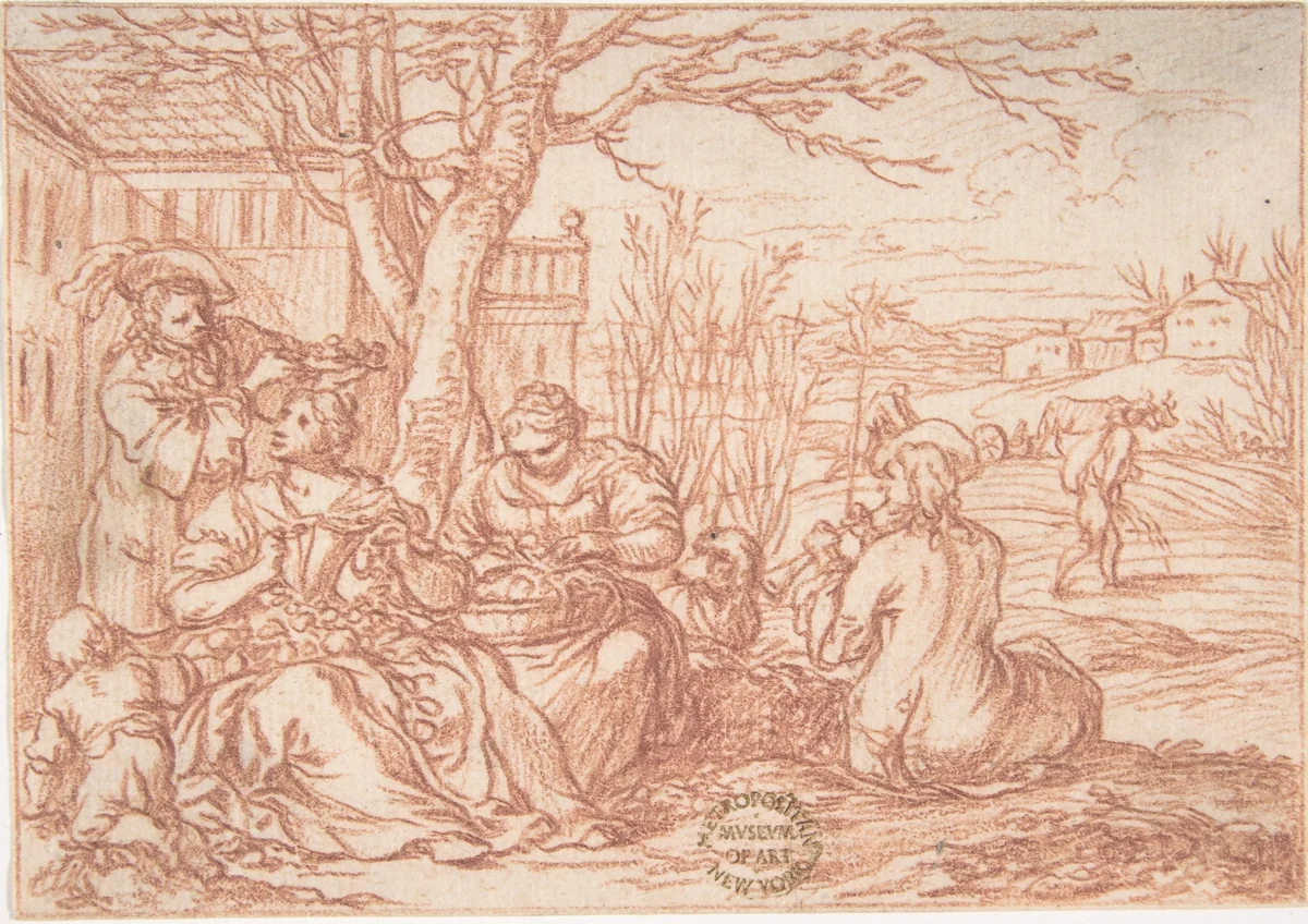 April (one of a series representing the labors of the months) by Jonas Umbach, drawing, 1690