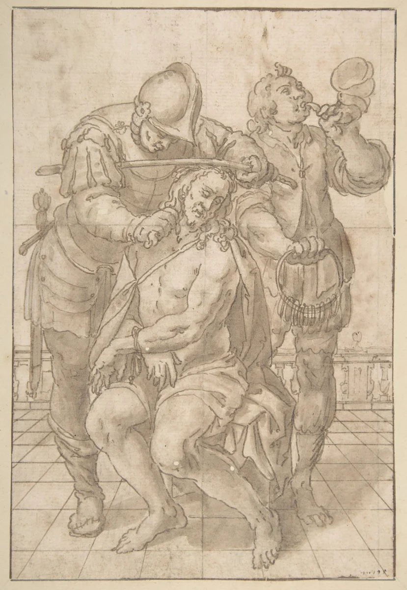 Mocking of Christ by Johann Heintz, drawing, 1580-1635