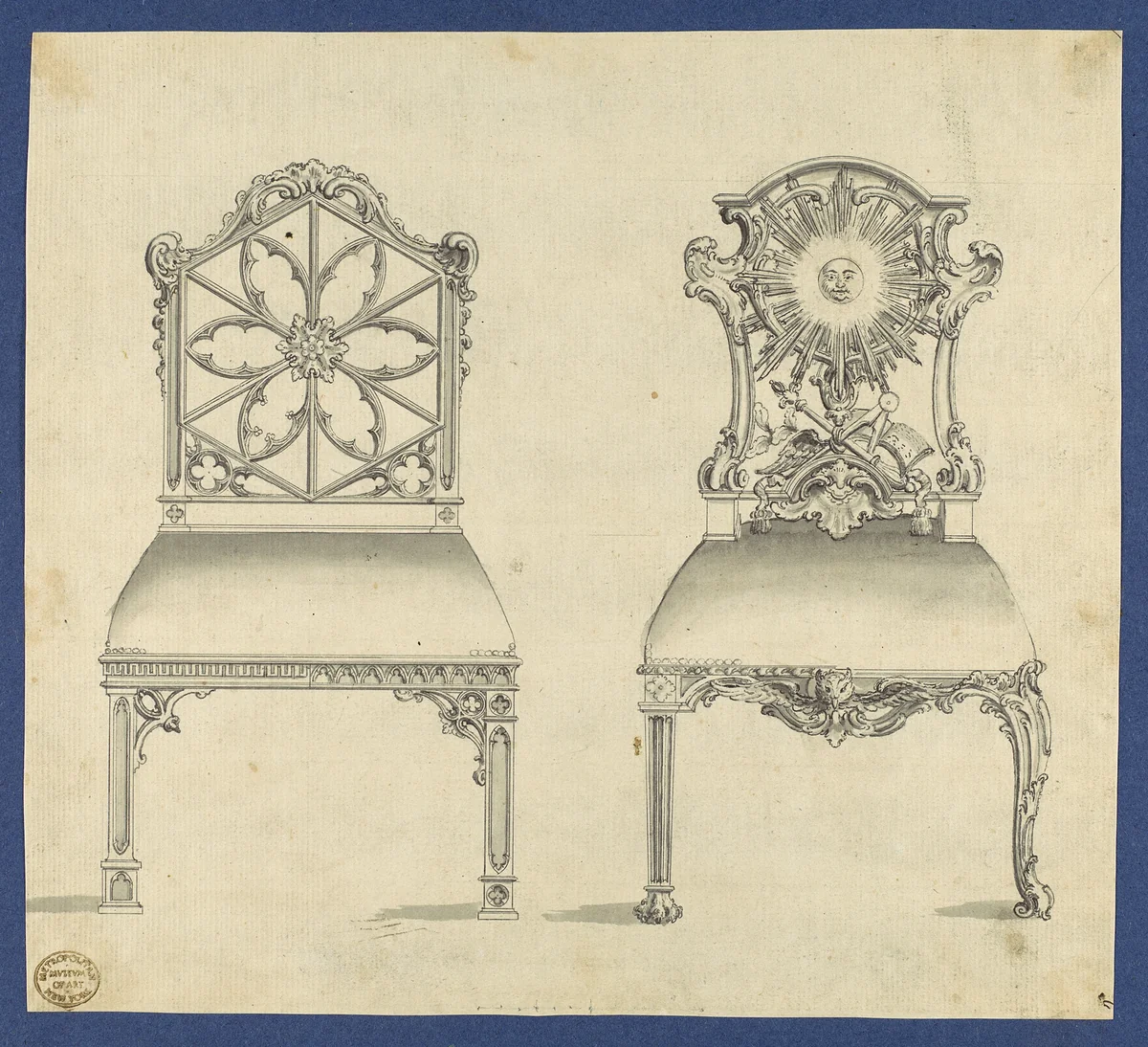 Gothick [Gothic] Chairs, in Chippendale Drawings, Vol. I by Thomas Chippendale, drawing, 1761