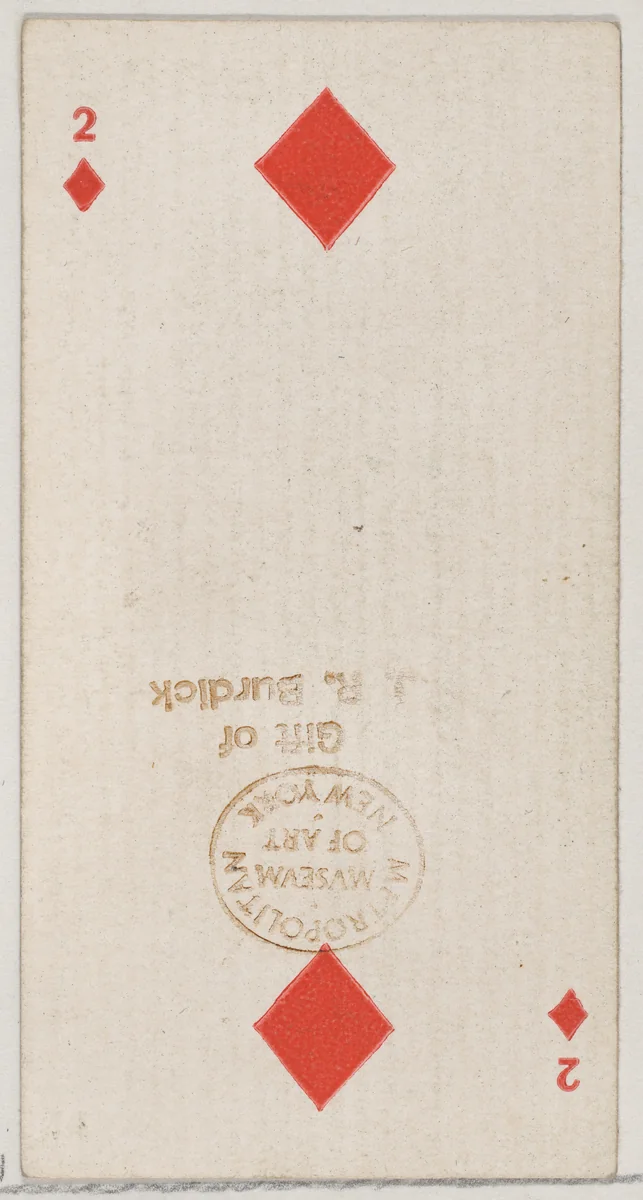 Two Diamonds (red), from the Playing Cards series (N84) for Duke brand cigarettes by W. Duke, Sons & Co., print, 1888