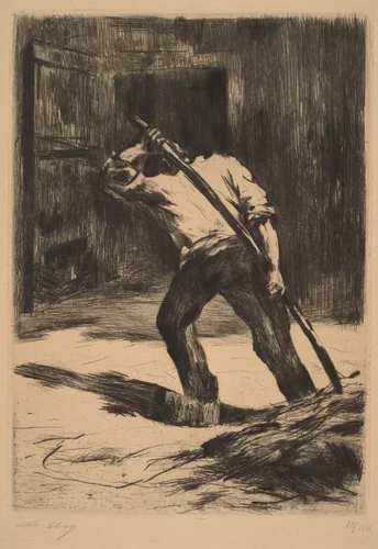 On the Floor of the Barn by Lesser Ury, print, 1923