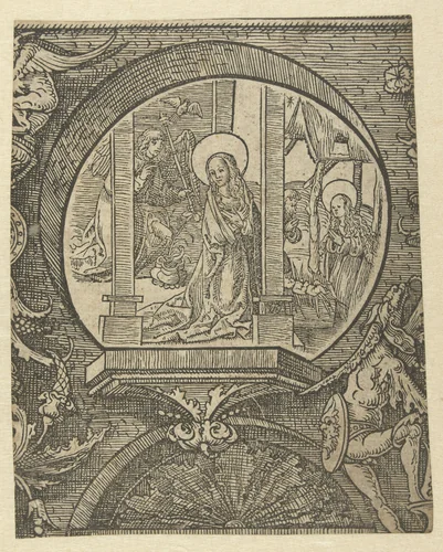 De verkondiging en geboorte van Christus by Jacob Cornelisz van Oostsanen, print, 1520