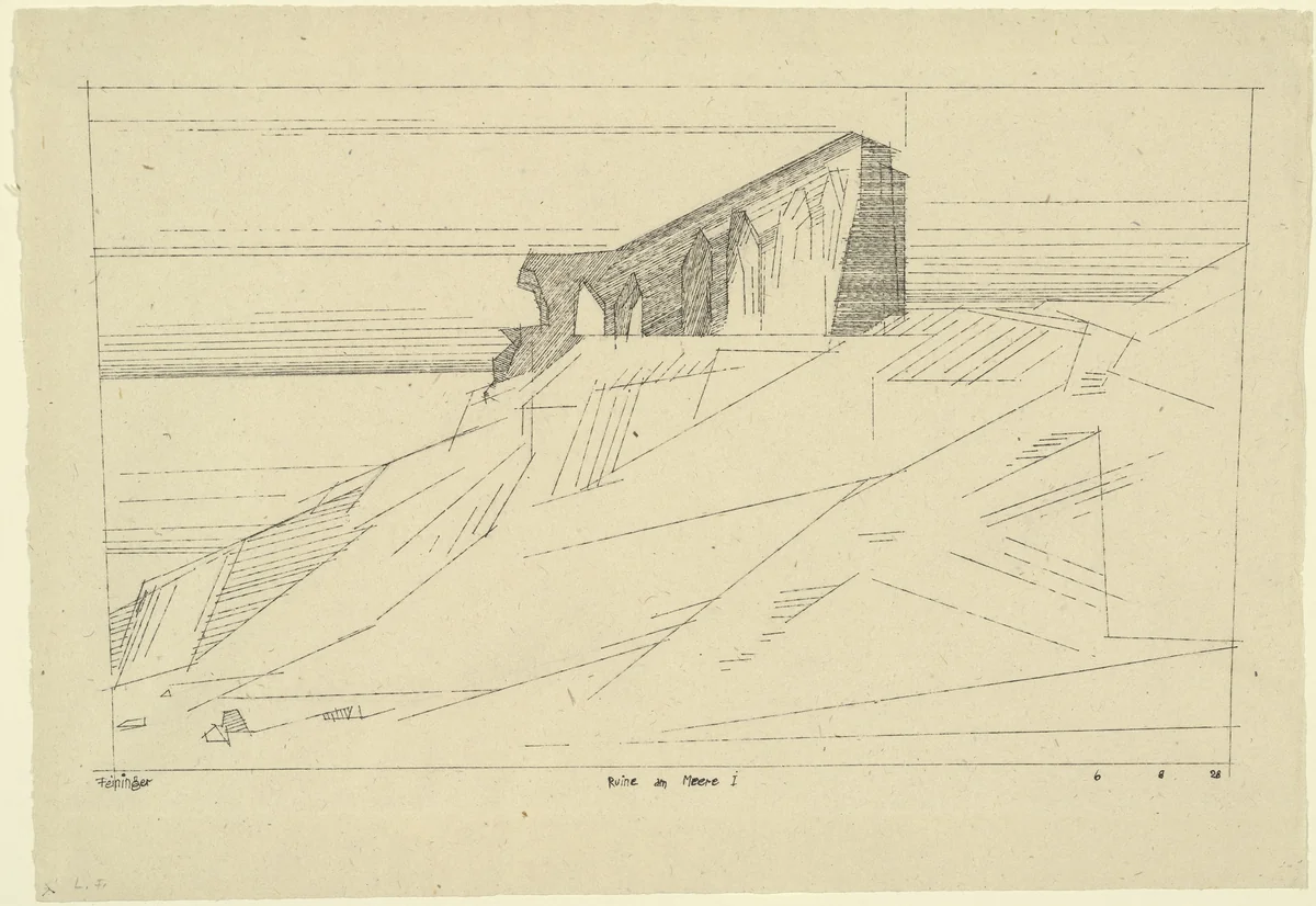 Ruin by the Sea I (Ruine am Meere I) by Lyonel Feininger, drawing, 1928