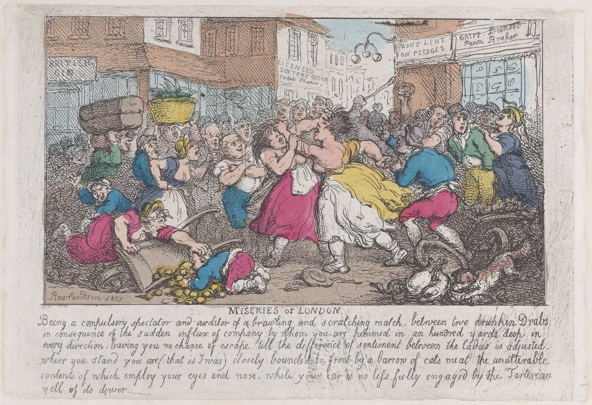 Miseries of London by Thomas Rowlandson, print, 1807-1808