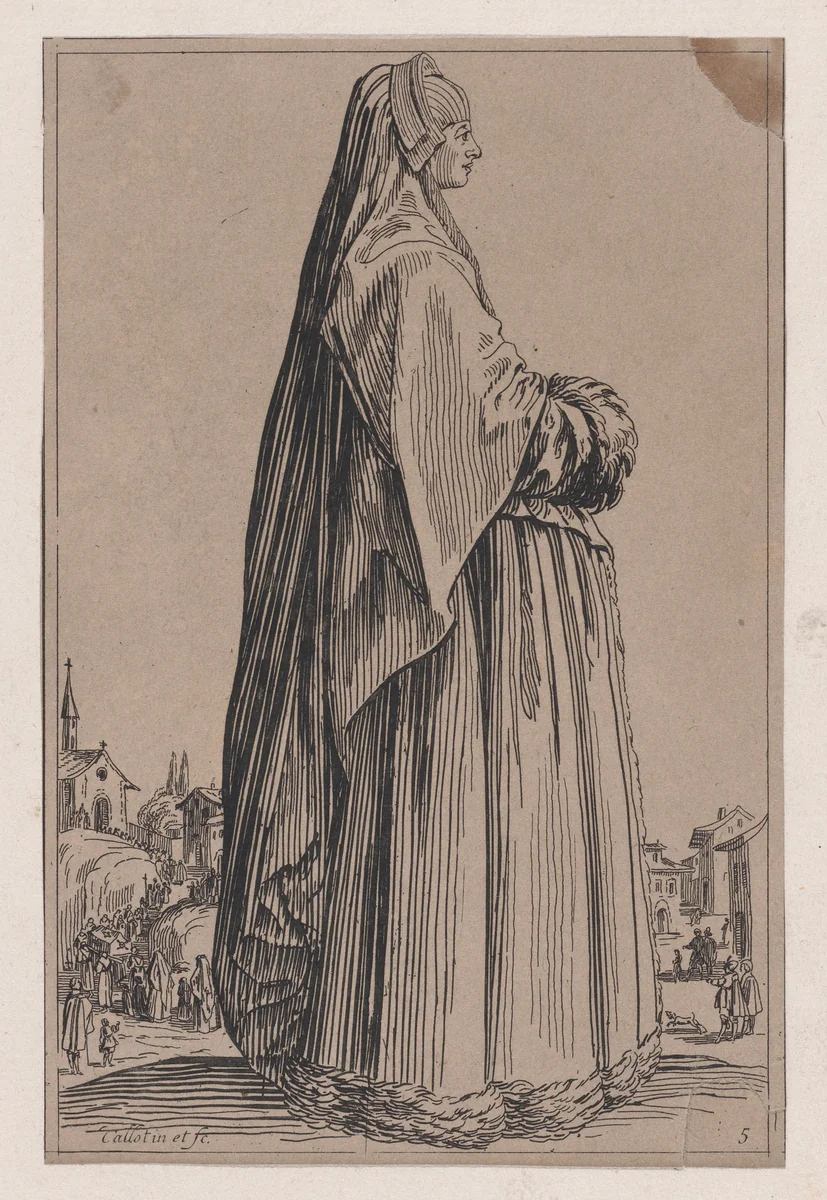 Copy of La Dame Coiffée d'un Grand Voile et a la Robe Bordée de Fourrures (The Lady Wearing a Long Veil and a Fur-Lined Robe), from "La Noblesse" (The Nobility) by anonymous, print, 1625-1700