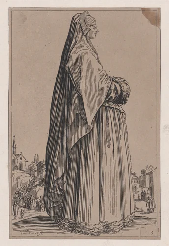 Copy of La Dame Coiffée d'un Grand Voile et a la Robe Bordée de Fourrures (The Lady Wearing a Long Veil and a Fur-Lined Robe), from "La Noblesse" (The Nobility) by anonymous, print, 1625-1700