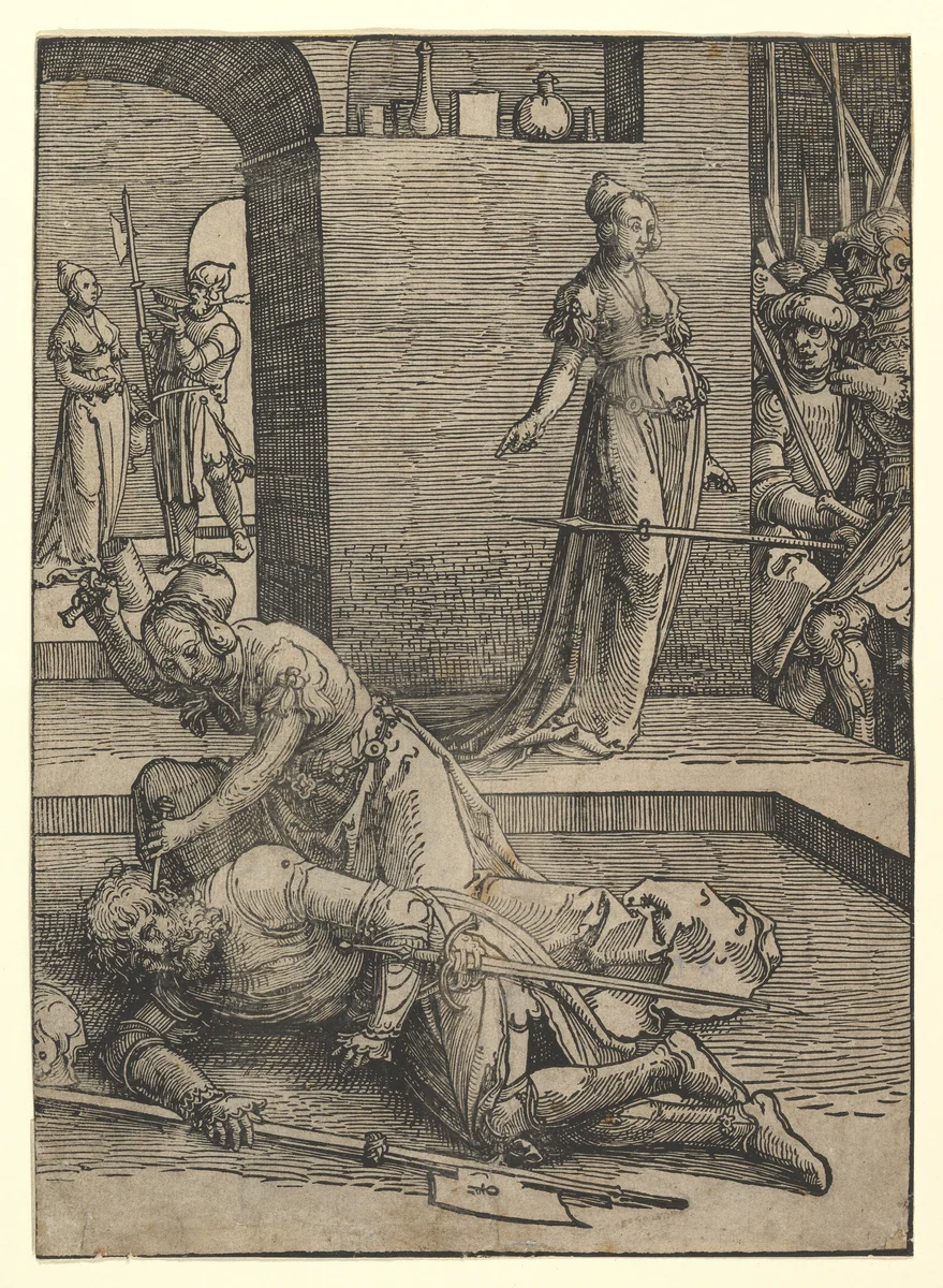 Jael Killing Sisera, without ornamental frame by Lucas van Leyden, print, 1517