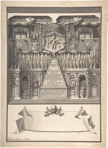 Memorial Decoration for the Interior of a Building to Honor the Deceased Ernst Ludwig, 1725 by Alessandro Rossini, drawing, 1702-1736