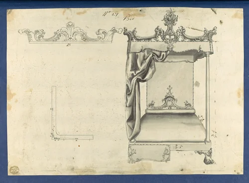 Bed, in Chippendale Drawings, Vol. I by Thomas Chippendale, drawing, 1753