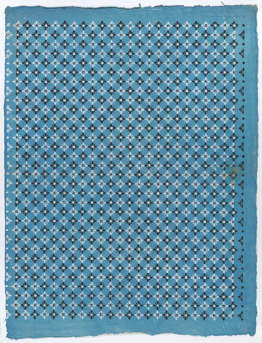 Sheet with overall black and white floral pattern by anonymous, print, 1775-1875