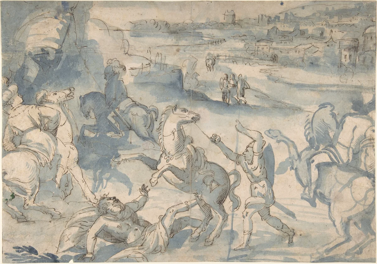 The Conversion of St. Paul by Melchior Bocksberger, drawing, 1530-1587