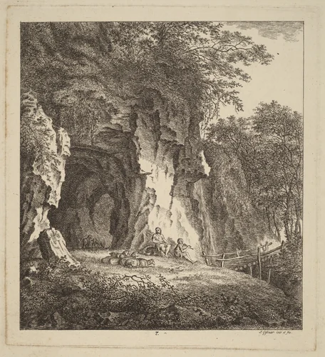 Two Shepherds in a Rocky Landscape by Salomon Gessner, print, 1764