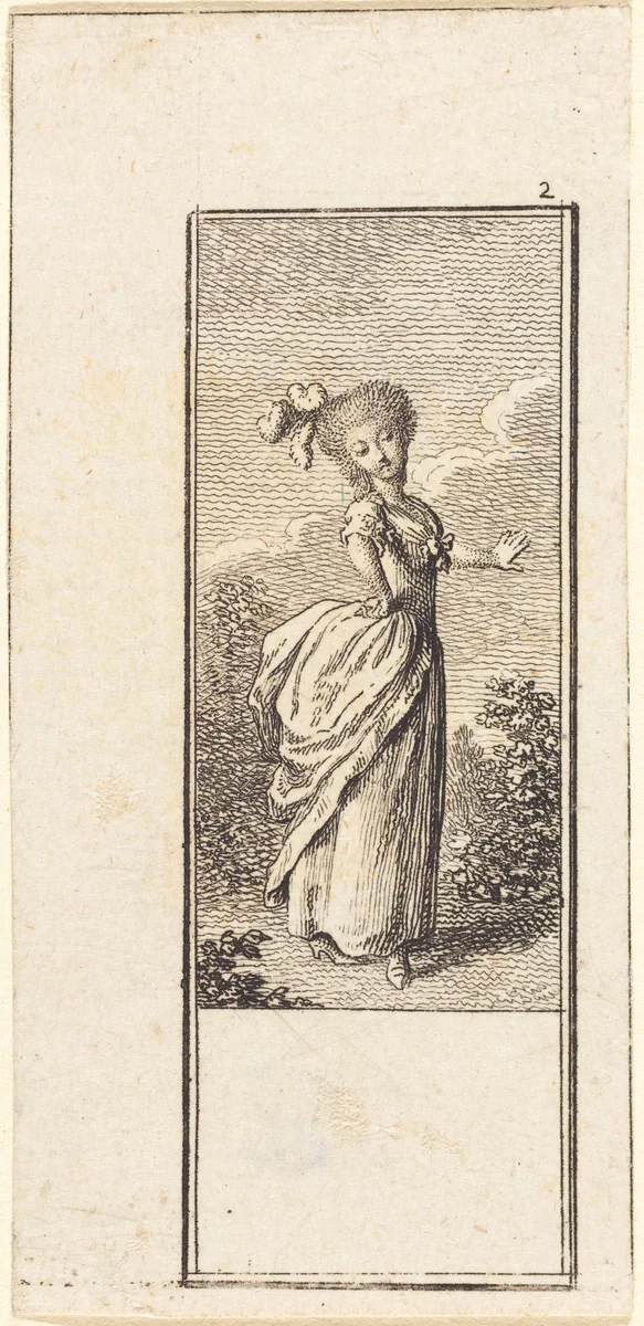 Girl with an Ostrich Feather Headdress by Daniel Nikolaus Chodowiecki, print, 1784
