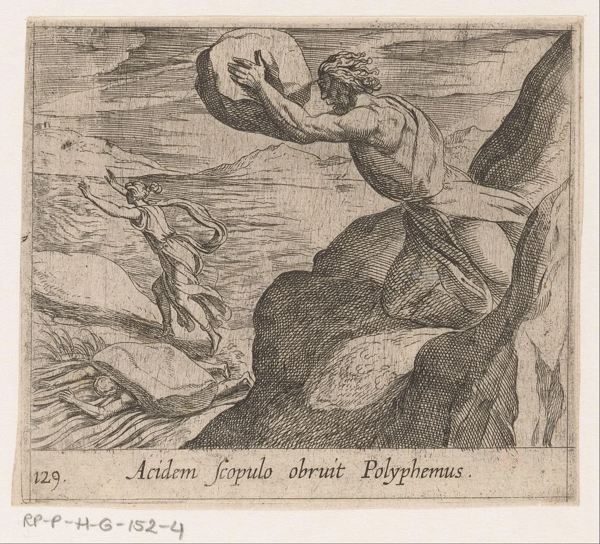 Polyphemus gooit een steen naar Galatea en Acis by Antonio Tempesta, print, 1606-1638