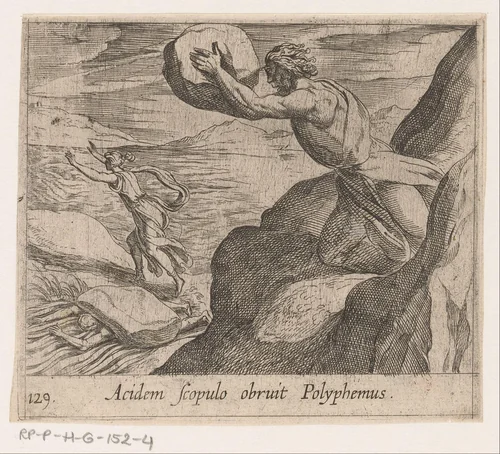 Polyphemus gooit een steen naar Galatea en Acis by Antonio Tempesta, print, 1606-1638