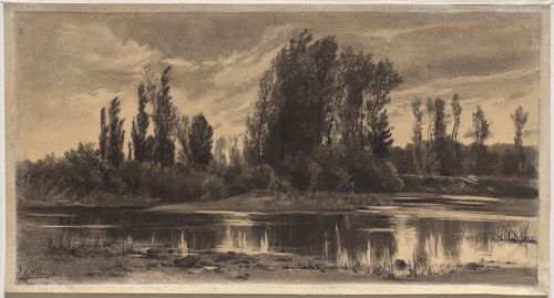 Gust of Wind on the Poplars by Auguste Allongé, drawing, 1868-1885