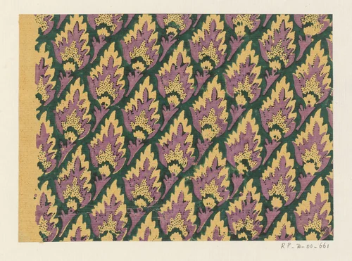 Blad met banenpatroon van uitgespaard bladmotief by anonymous, print, 1750-1900