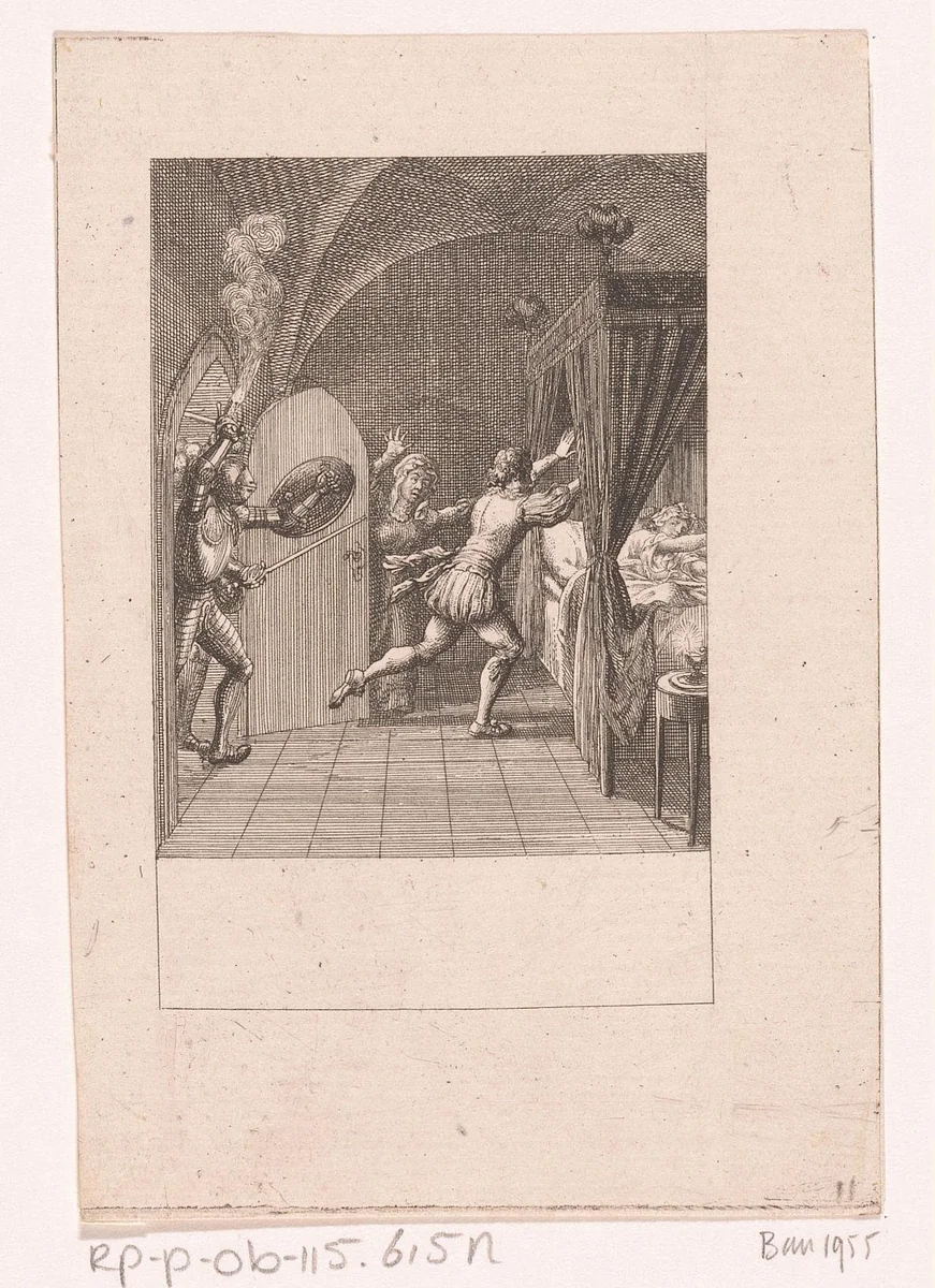 Hendrik IV wordt omgebracht bij een nachtelijke inval by Daniel Nikolaus Chodowiecki, print, 1799