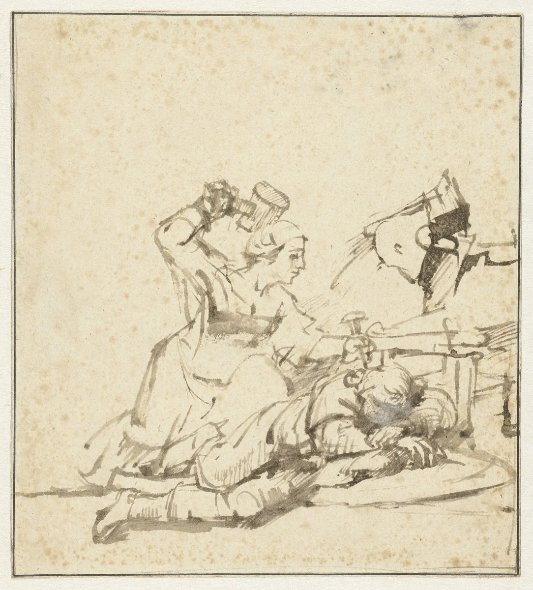 Jael Killing Sisera by Rembrandt van Rijn, drawing, 1658-1659