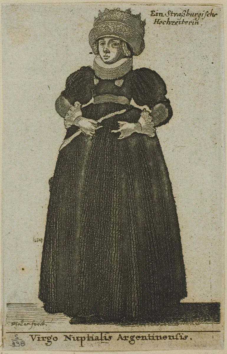 Strasbourg Woman in Wedding Dress by Wenceslaus Hollar, print, 1644-1650