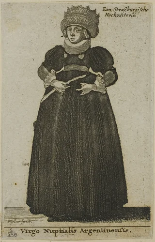 Strasbourg Woman in Wedding Dress by Wenceslaus Hollar, print, 1644-1650