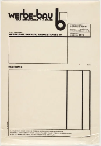 Stationery invoice for Werbe-bau by Max Burchartz, design, 1925