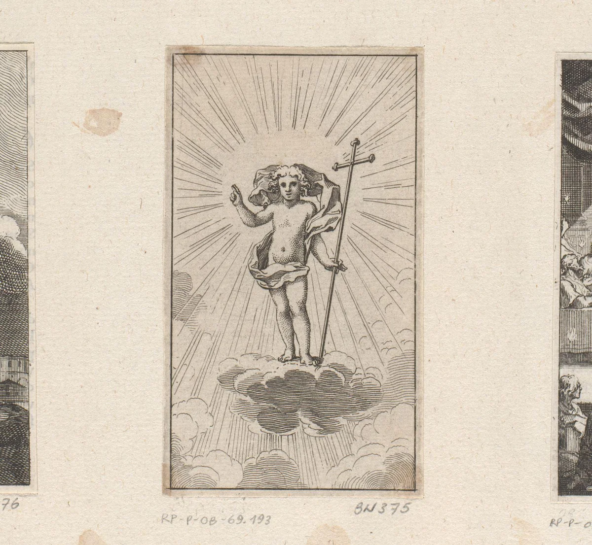Christuskind met kruis op een verlichte wolk by Sébastien Leclerc, print, 1683
