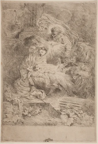 The Nativity with God the Father and the Holy Spirit by Salvatore Castiglione; Giovanni Benedetto Castiglione, print, 1640-1650