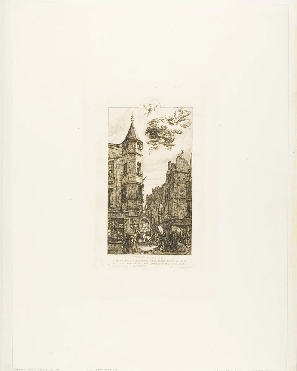 House with a Turret, No 22, rue de l'Ecole de Médecine, Paris (called the Turret of Marat) by Charles Meryon, print, 1861