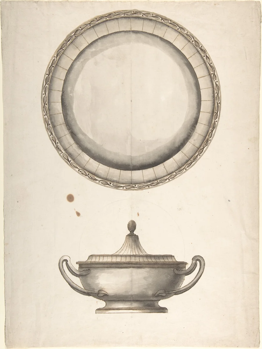 Covered Dish with Tray by anonymous, drawing, 1800-1900
