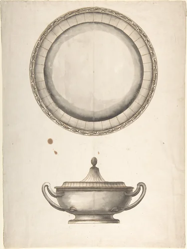 Covered Dish with Tray by anonymous, drawing, 1800-1900