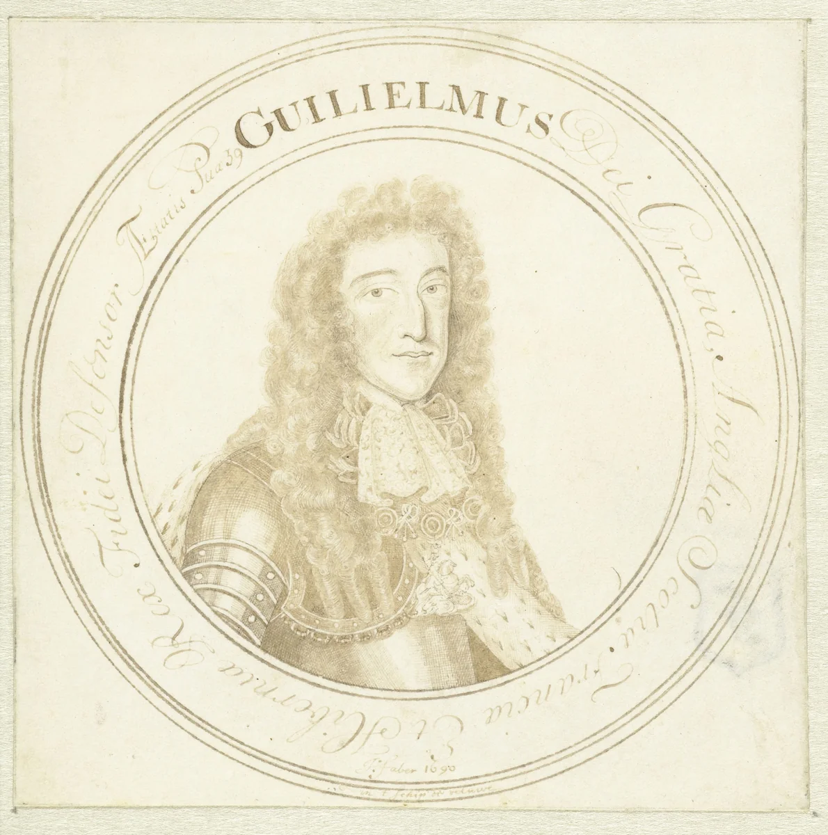 Portret van Prins Willem III by John Faber, drawing, 1690