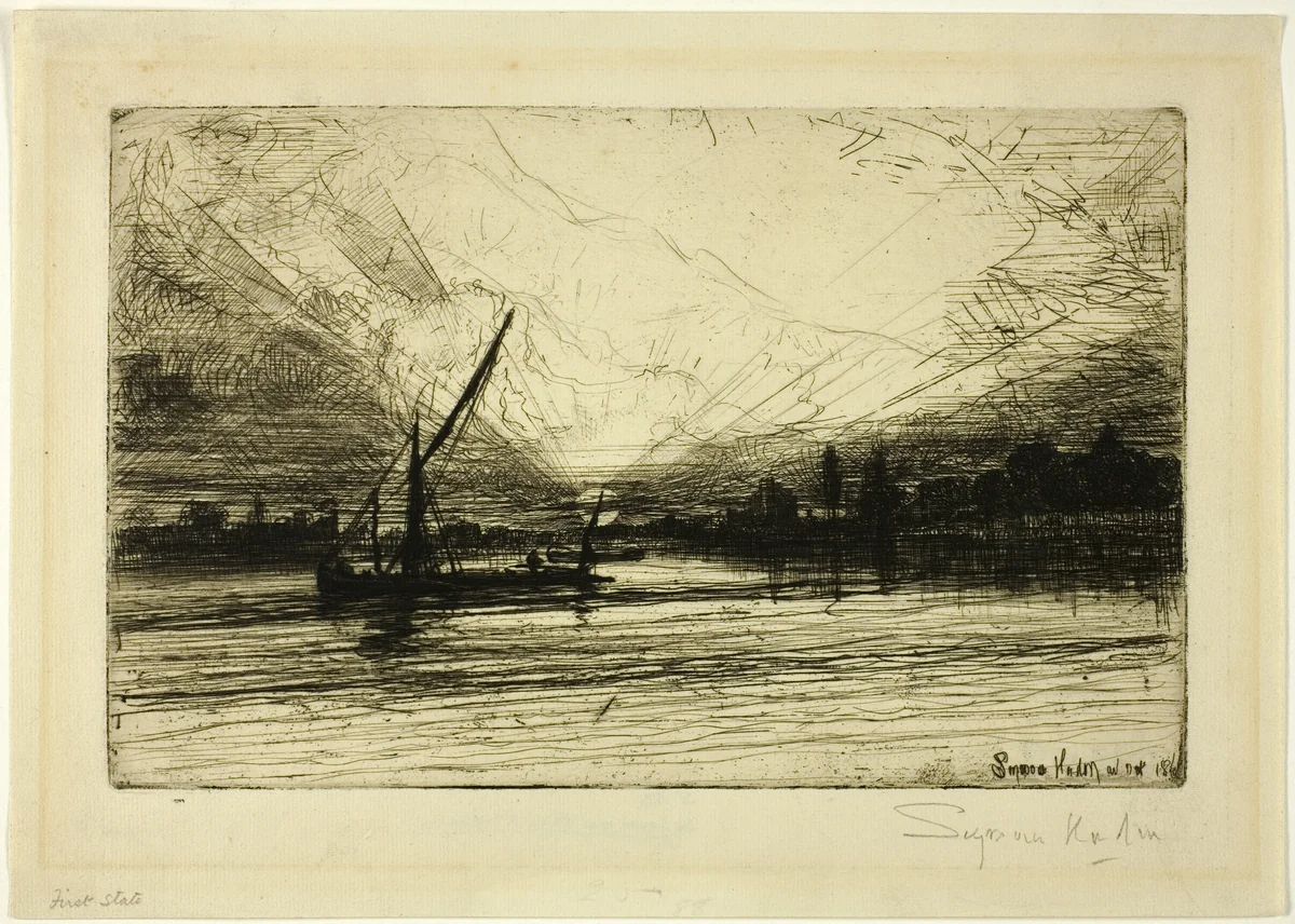 Sunset on the Thames by Francis Seymour-Haden, print, 1860-1870