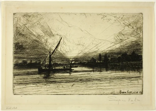 Sunset on the Thames by Francis Seymour-Haden, print, 1860-1870