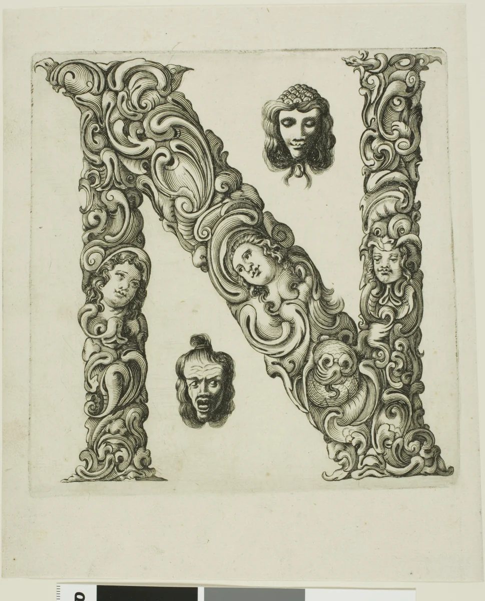 Letter N by Peter Aubry, print, 1630