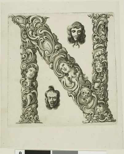 Letter N by Peter Aubry, print, 1630