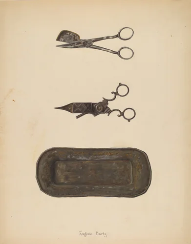 Candle Snuffer, Trimmer & Tray by Eugene Bartz, index of american design, 1937