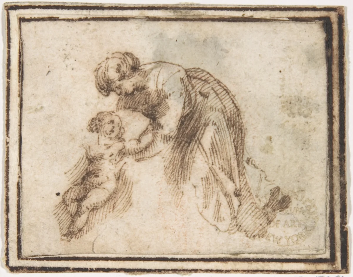 Mother and Child by Francesco Allegrini, drawing, 1624-1663