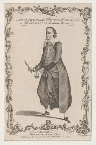 Mr. Macklin in the Character of Shylock, in Shakespeare's The Merchant of Venice by John Lodge, print, 1775